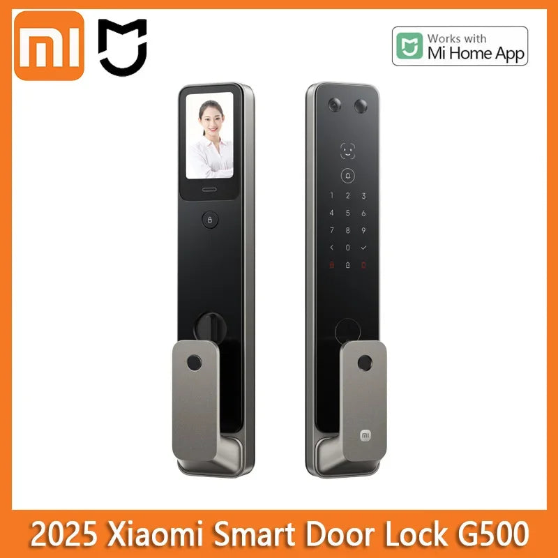 Fechadura inteligente automática Xiaomi G500 2025, reconhecimento facial 3D com impressão digital olho de gato, desbloqueio por senha Bluetooth, aplicativo Mi Home