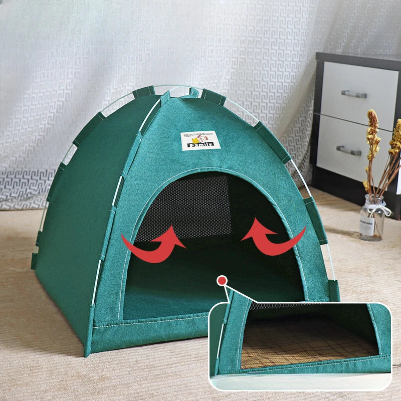 Casa dobrável para gatos, tenda para animais de estimação, quatro estações, ninho universal para gatos e cães, tapete refrescante de verão, portátil, dobrável e respirável para áreas externas
