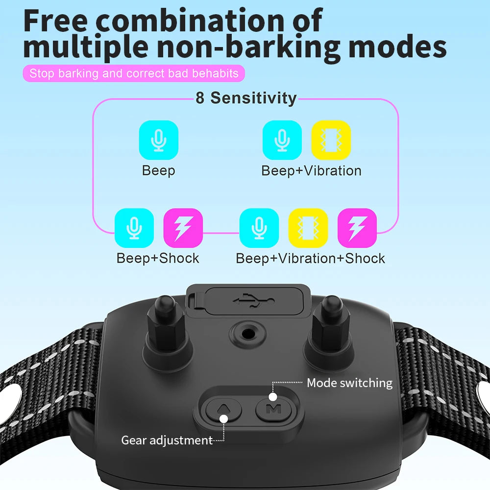 Coleira de cachorro com tela colorida, dispositivo automático antilatidos IP67 à prova d'água, recarregável, treinador de cães, antilatidos inteligente para cães de estimação
