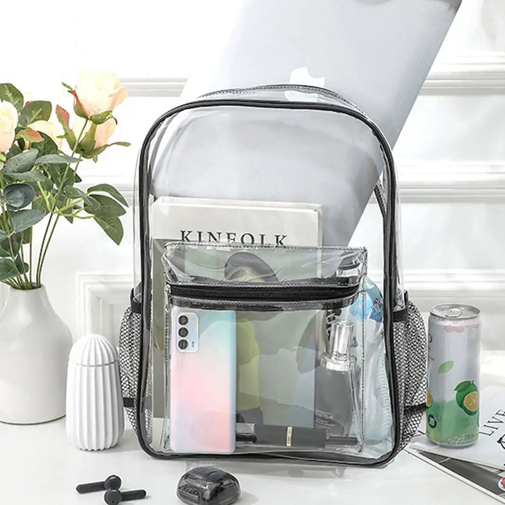 Mochila transparente de PVC para esportes ao ar livre, fitness, casual, viagem, visível, grande capacidade, à prova d'água, bolsa de ombro