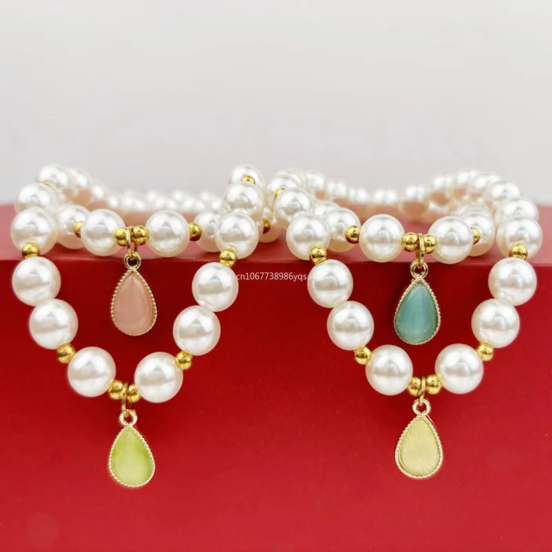 Pet Pearl Collar Dog Princess Necklace Cat Jewelry Cute Collar Puppy Accessories Dog Chain Chihuahua Wedding Jewelry Gifts قطط