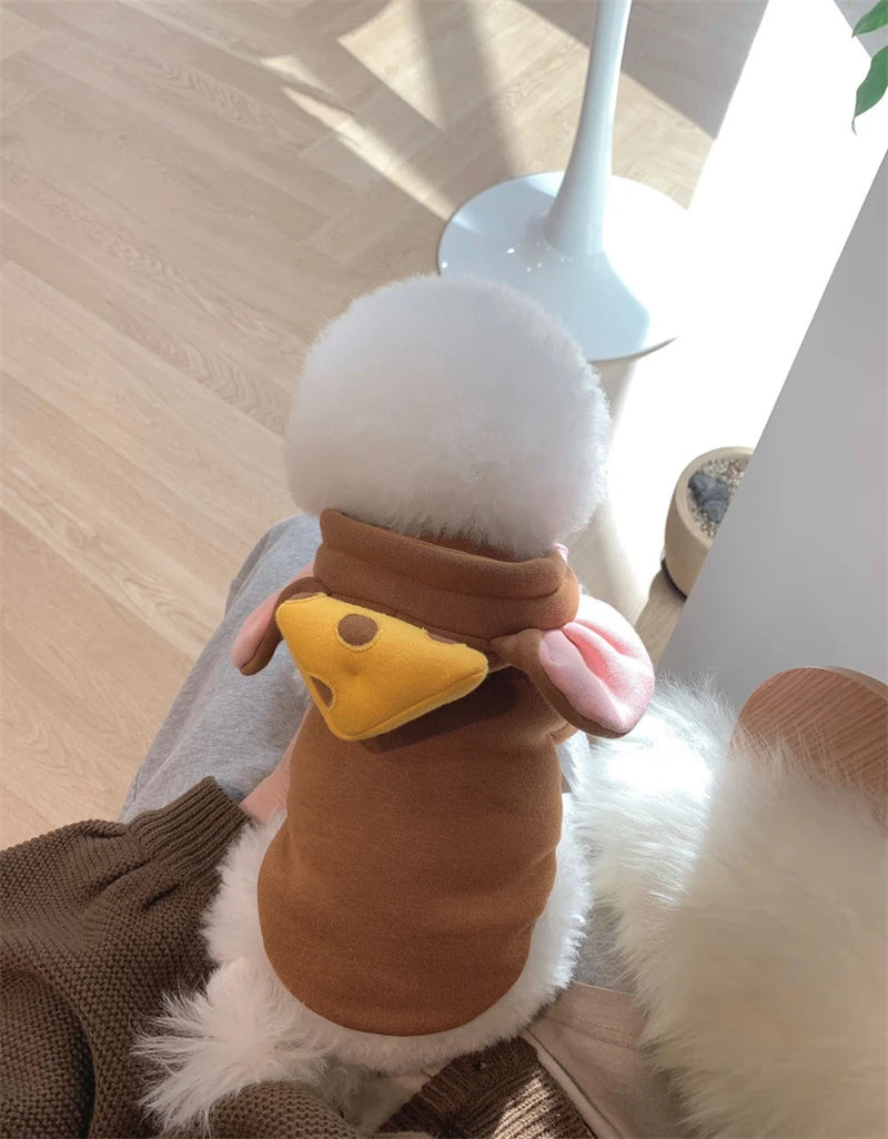 Moletom com capuz para gatos de estimação, outono e inverno, lã quente, cosplay de animais, macacão para cães pequenos, roupa engraçada para gatinhos de Halloween