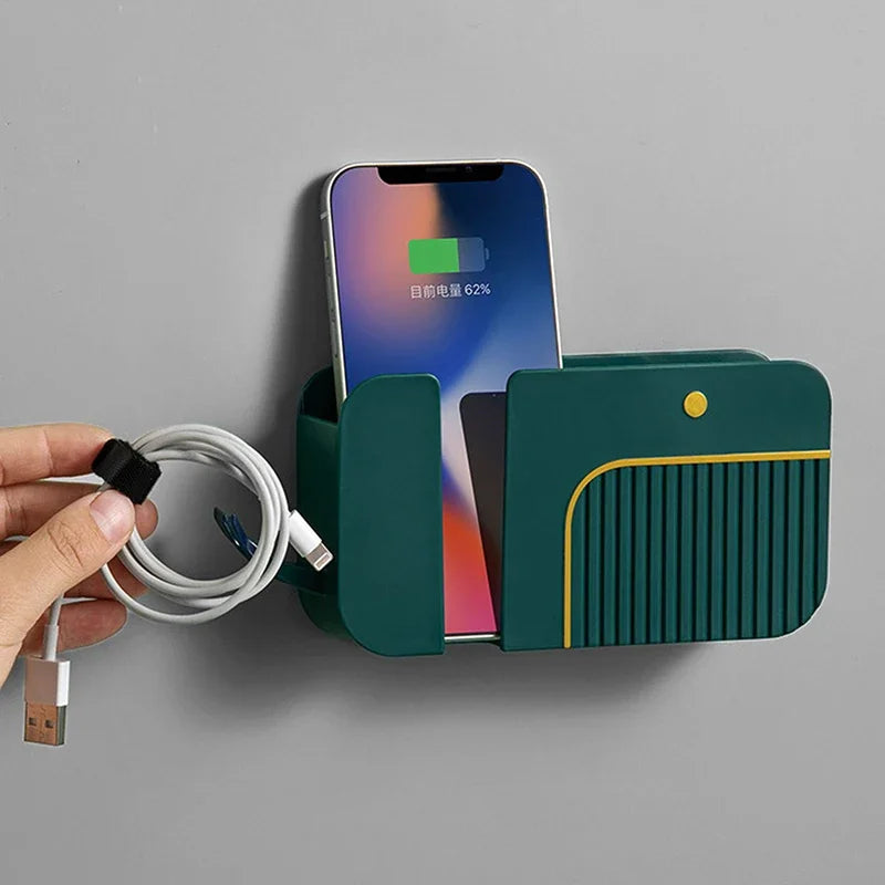 Caixa de armazenamento de controle remoto de celular 2 em 1 montada na parede, suporte de armazenamento multifuncional sem impactos, suporte de armazenamento de detritos de parede