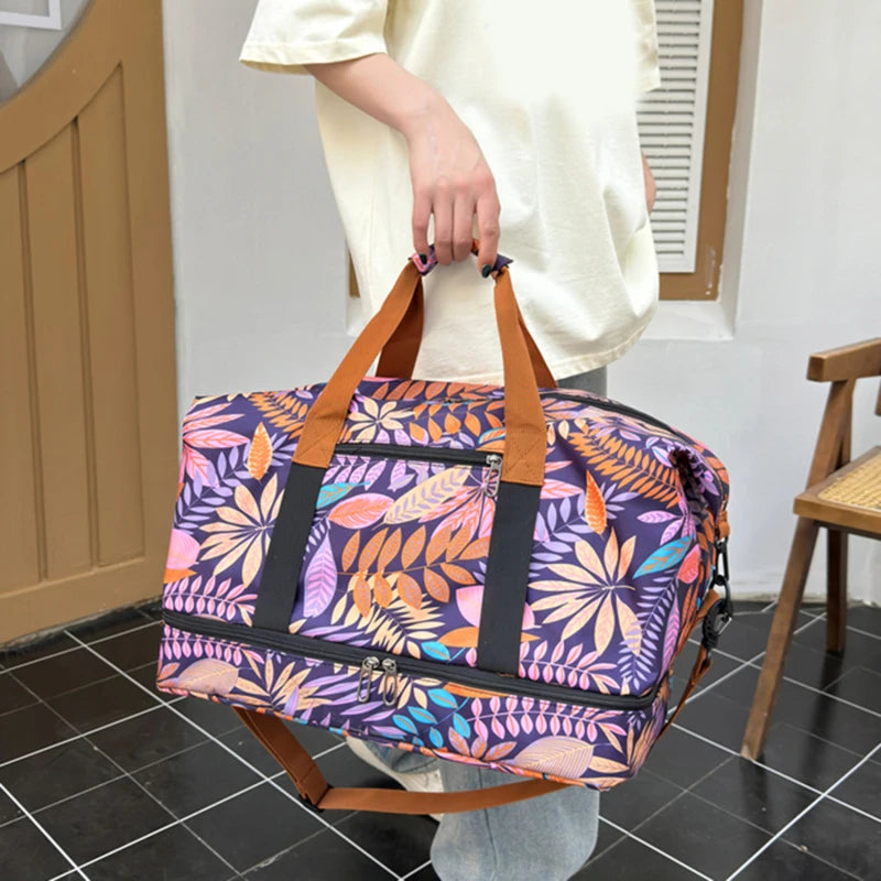 Bolsa de viagem masculina e feminina de grande capacidade para bagagem de mão, separação seco-molhado, bolsa esportiva de fitness, pacote de viagem de curta distância