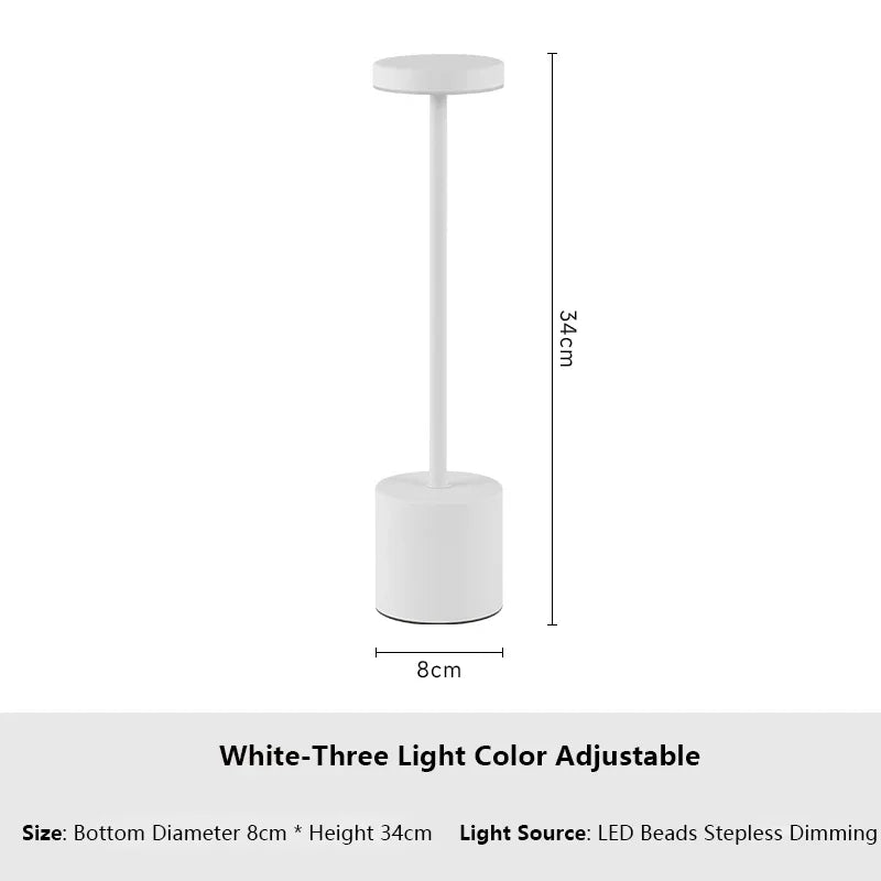 Luminária de mesa LED com sensor de toque, luz noturna de mesa, recarregável, sem fio, lâmpada de leitura, 3 cores, ajustável, luz ambiente criativa