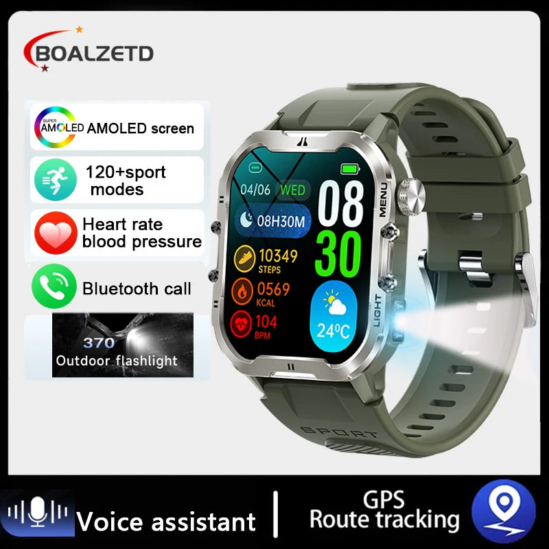 Novo relógio inteligente militar Xiaomi 2024 para homens, esportes ao ar livre, lanterna, fitness, monitor de saúde, 1,96" BT Call Smartwatch