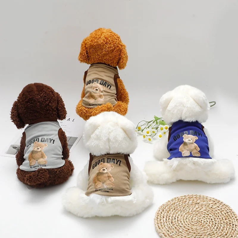Roupas de cachorro de urso de desenho animado, fantasia fofa de algodão para cachorro, camiseta para animais de estimação, colete para gatos, filhotes de cachorro pequeno e médio, shih tzu, tamanho XS-XXL