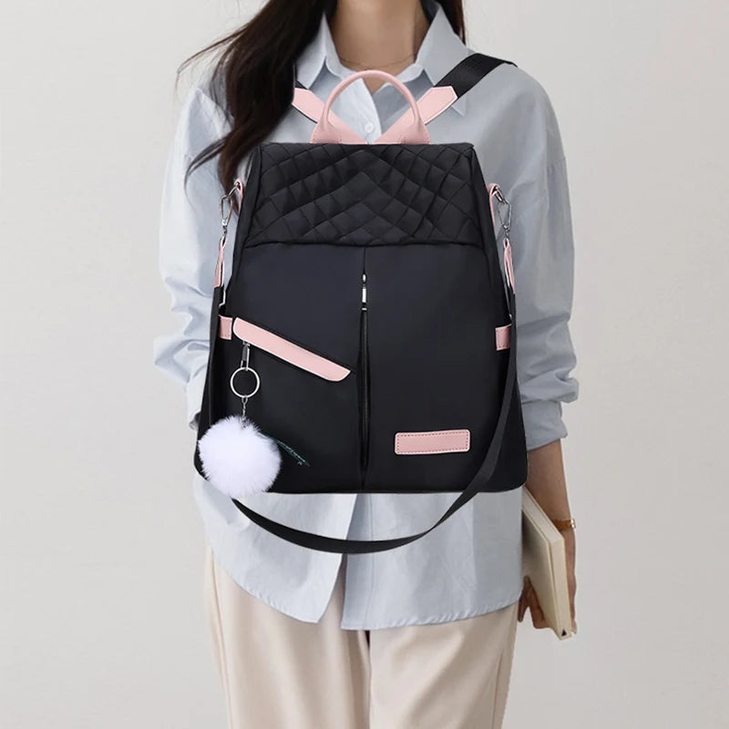Mochila feminina de grande capacidade, bolsa de ombro à prova de roubo, elegante, feminina, viagem, Oxford, mochila de segurança preta