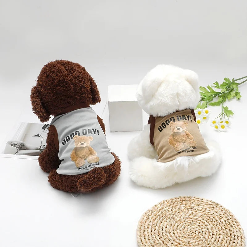 Roupas de cachorro de urso de desenho animado, fantasia fofa de algodão para cachorro, camiseta para animais de estimação, colete para gatos, filhotes de cachorro pequeno e médio, shih tzu, tamanho XS-XXL