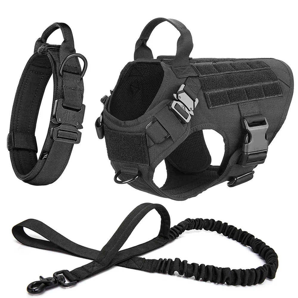 Conjunto de coleira e guia para cães grandes, colete tático para pastor alemão, para cães pequenos