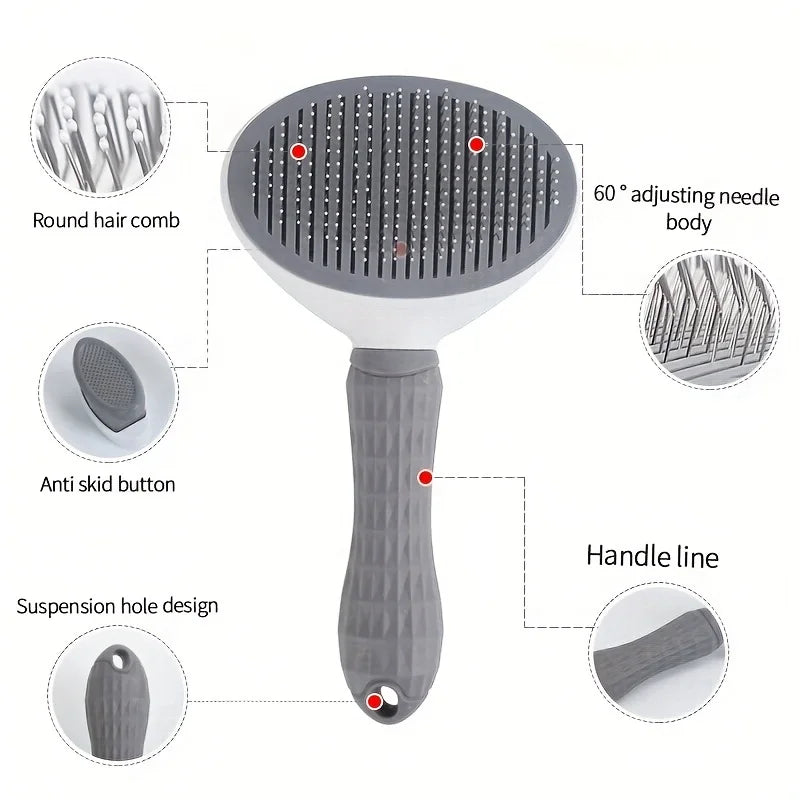 Pente de remoção de pelos de animais de estimação com um clique para limpeza sem esforço de cães e gatos - Escova flutuante para remoção de pelos com função automática