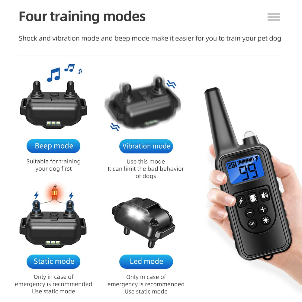 800m Dog Training Collar Remote Electronic Shock Training Collars Rechargeable Waterproof Stop Barking Dog Training Nylon rope