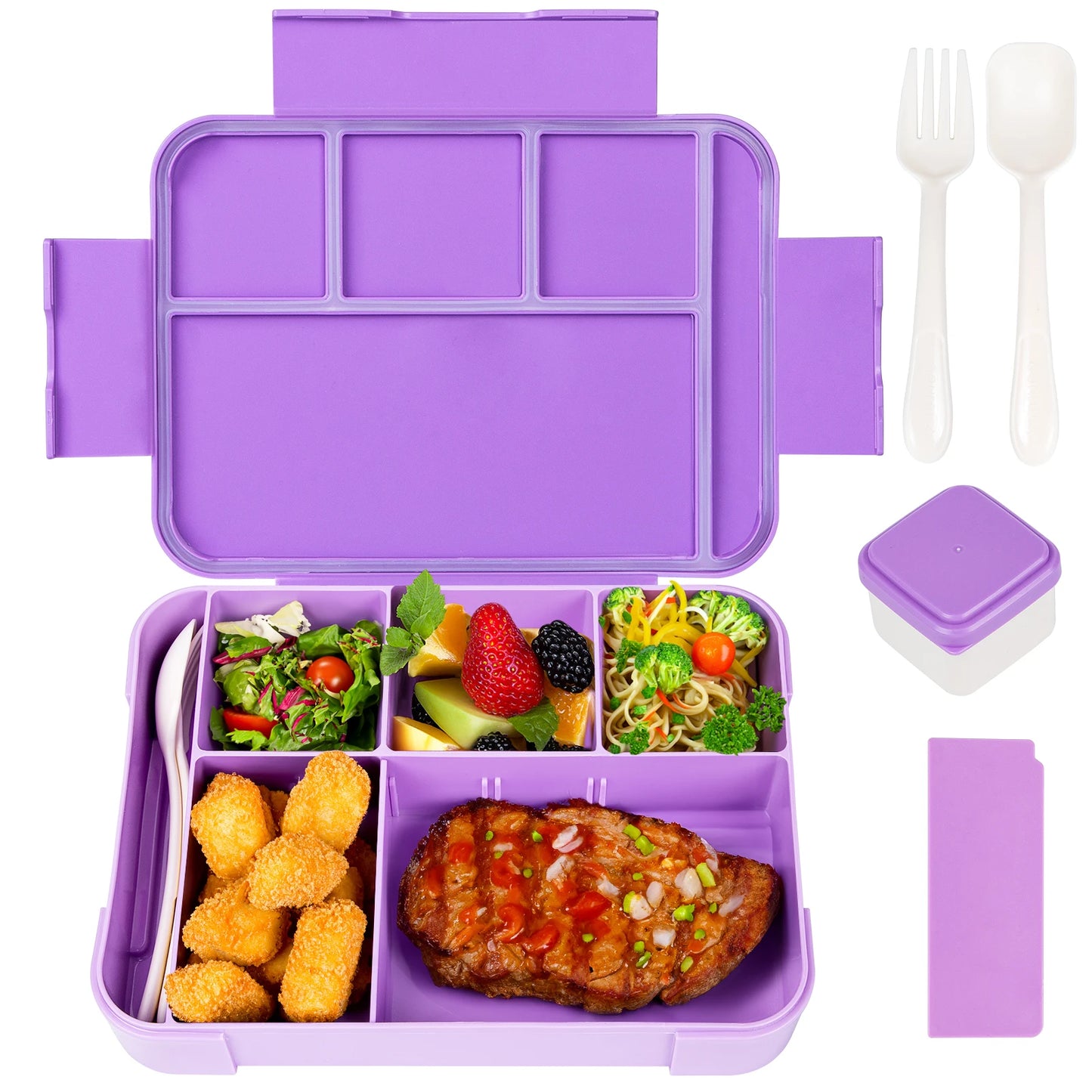 Lancheira Bento para adultos de 1330 ml, recipientes para alimentos com 6 compartimentos e utensílios de mesa para lanches, trabalho, escola, forno de micro-ondas, aquecimento