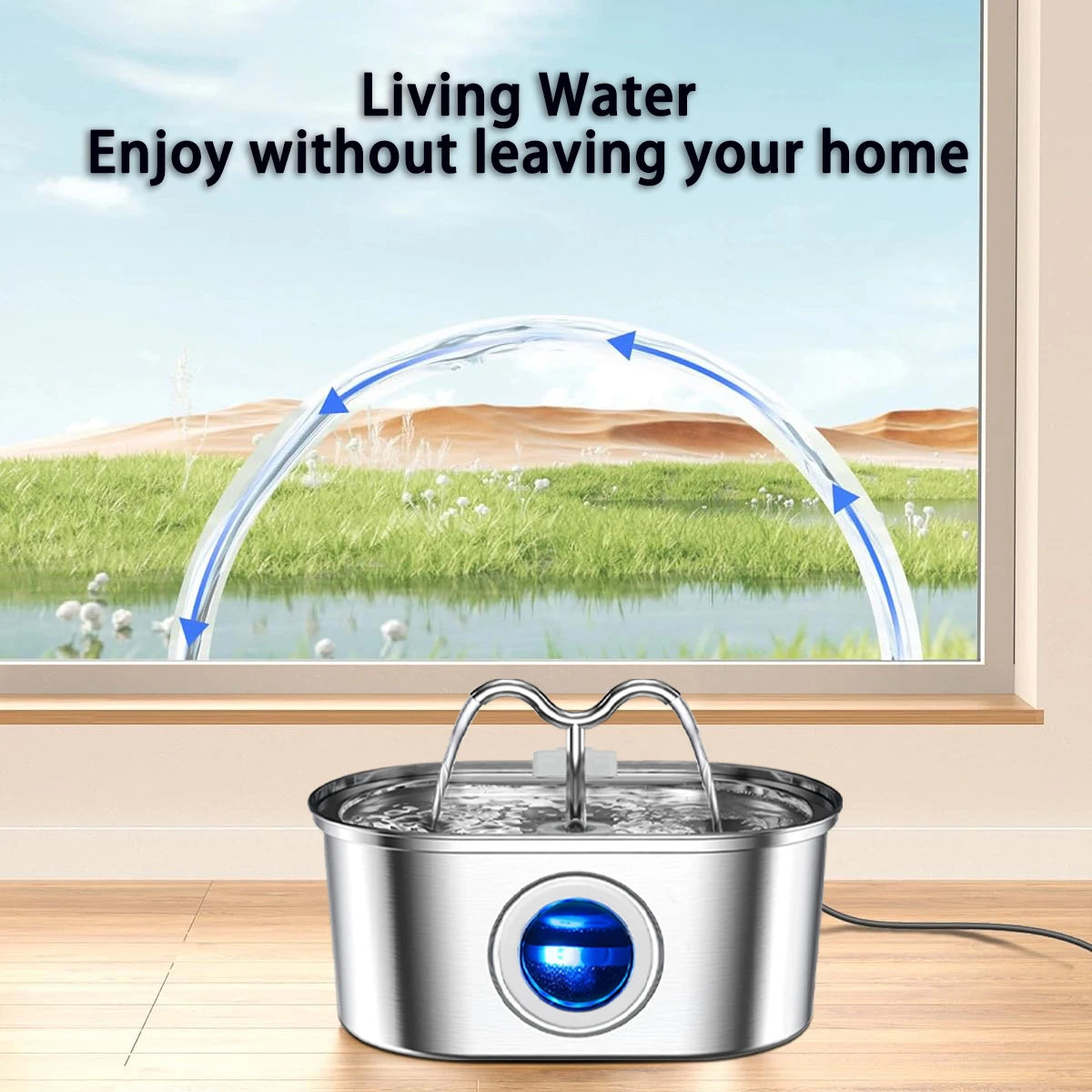 Bebedouro automático para gatos e cães, 108 oz/3,2 l, em aço inoxidável, com luz LED e bomba silenciosa