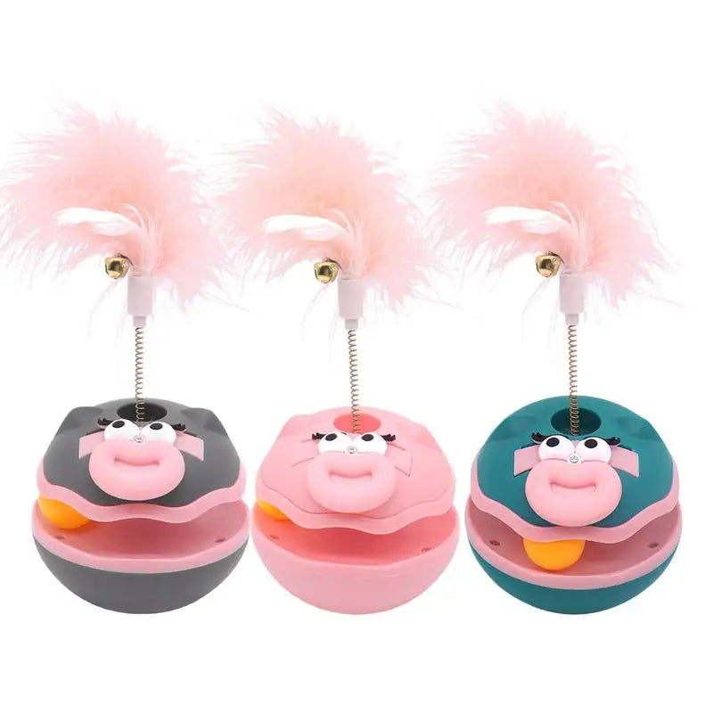 Brinquedos interativos para gatos, brinquedo interativo para gatos, bola giratória, acessórios para gatinhos com sino de penas, suprimentos para animais de estimação, jogos de enriquecimento para ambientes internos