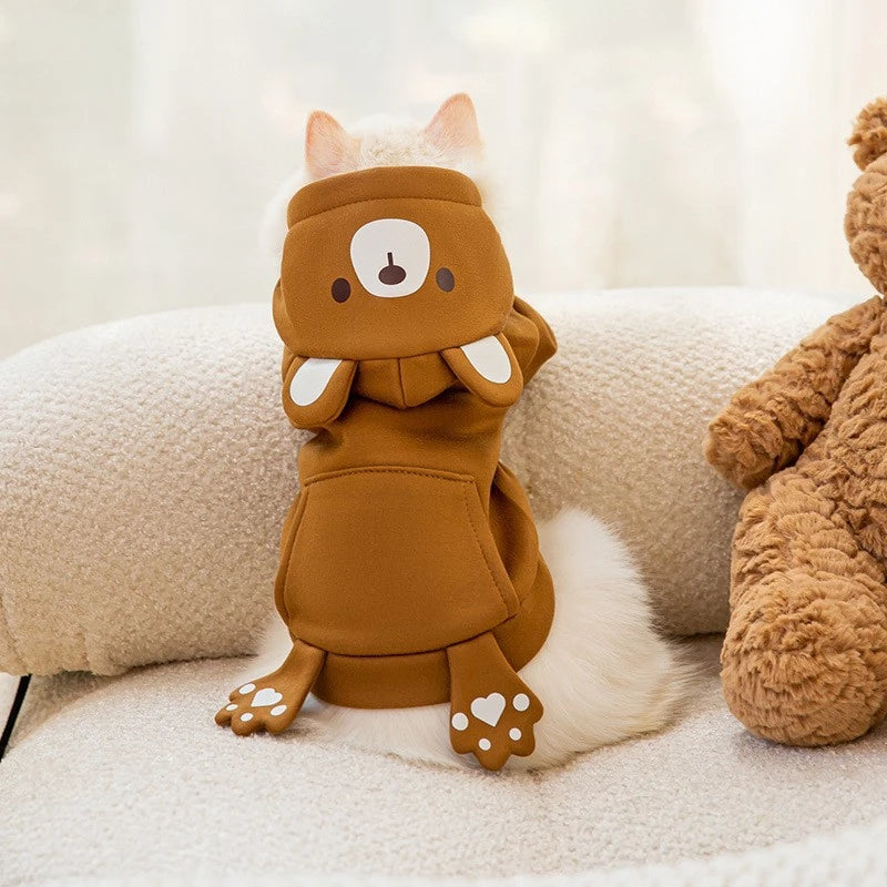 Moletom com capuz para gatos de estimação, outono e inverno, lã quente, cosplay de animais, macacão para cães pequenos, roupa engraçada para gatinhos de Halloween