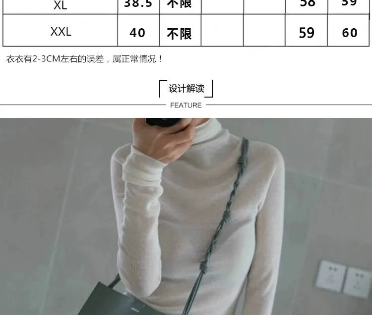 Novo suéter de caxemira feminino outono/inverno 2023, gola alta, suéter ultrafino de lã com pelo