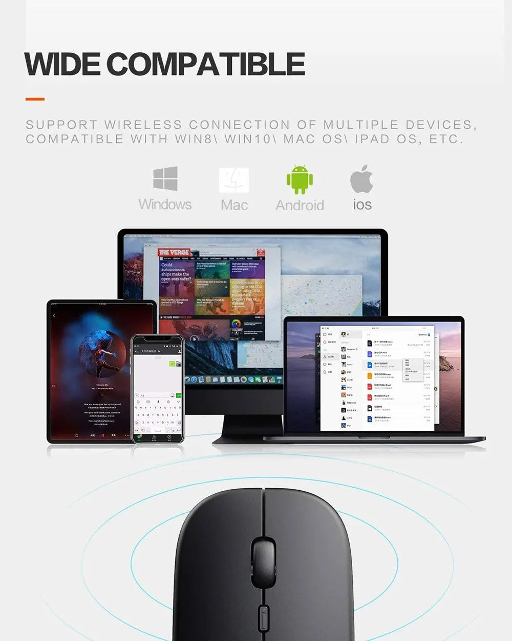 Mouse gamer sem fio, silencioso e mágico, adequado para laptops e tablets, com versões alimentadas por bateria e recarregáveis