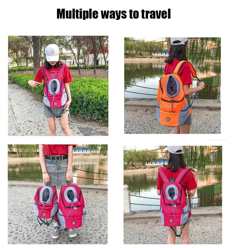 Nova mochila de viagem portátil com dois ombros, bolsa para transporte de cães de estimação, bolsa frontal de malha