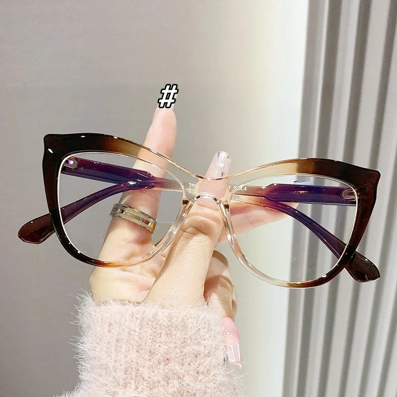 2024 Nova Armação de Óculos de Grau Cat Eye Feminino Moda Gradiente Cor Armação de Óculos Anti Luz Azul Óculos de Computador Presentes