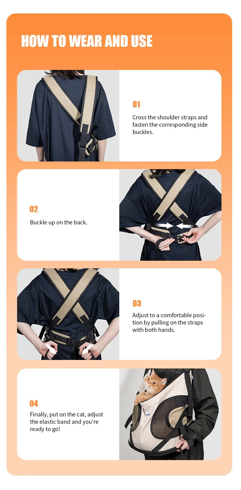 Mochila para transporte frontal de animais de estimação, bolsa de ombro para cães e gatos, bolsa respirável e portátil para áreas externas