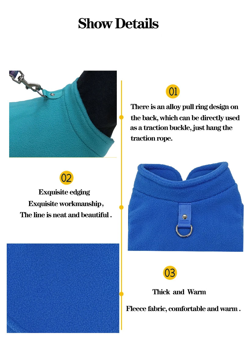 Roupas de inverno quentes de lã para cães, jaqueta macia para animais de estimação, colete com argola em D para filhotes pequenos, casaco para gatos, chihuahua, buldogue francês, fantasia de pug