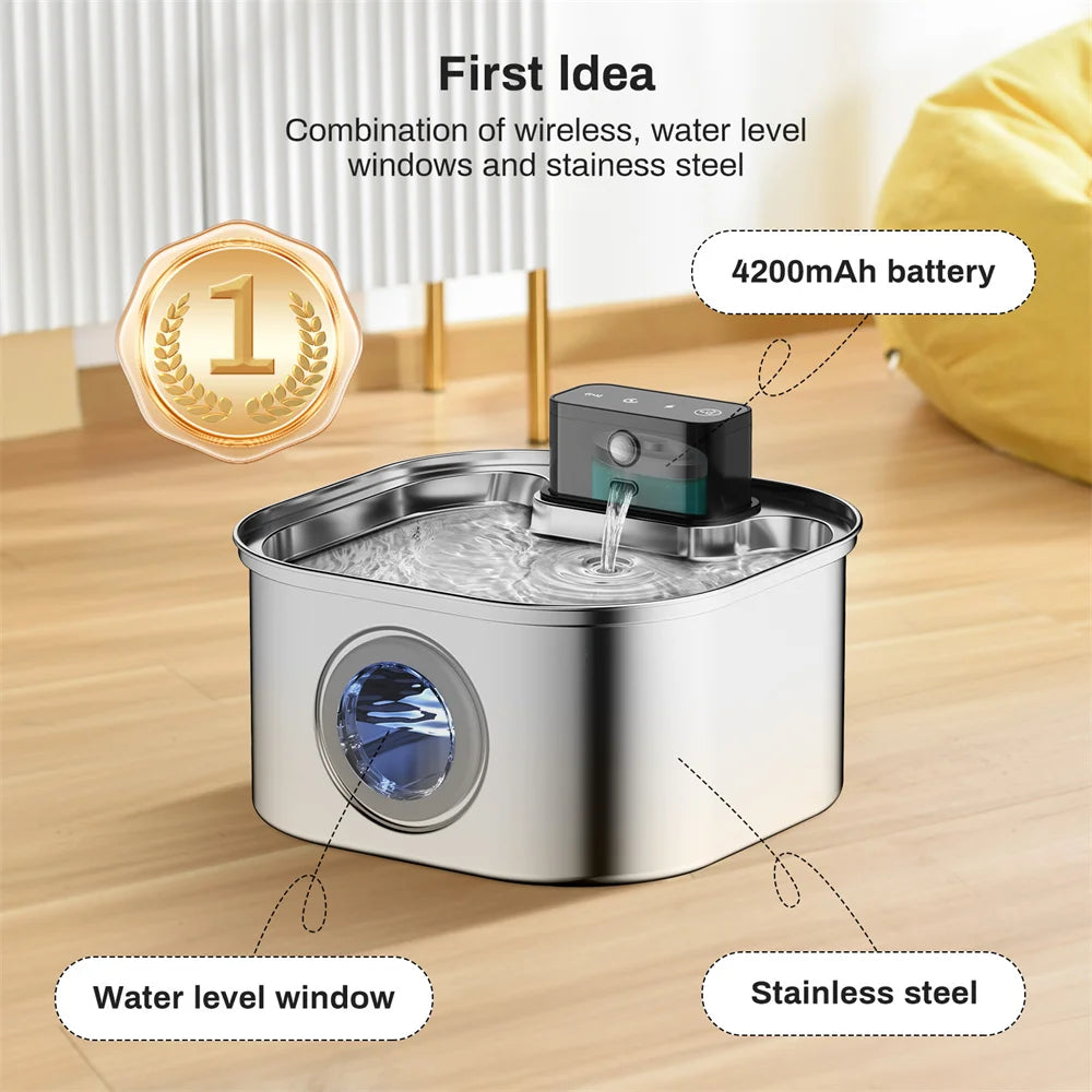 Fonte de água para cães e gatos de aço inoxidável 3.2L com filtro de ciclo de indução automático recarregável e tigela para animais de estimação