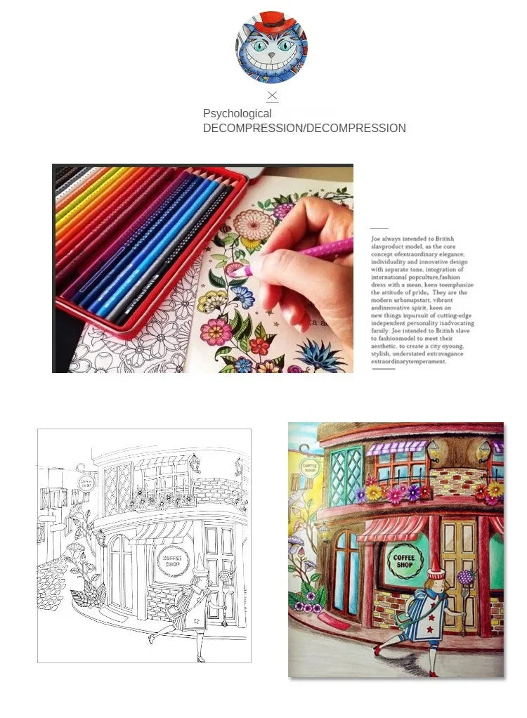 Livro de colorir de 24 páginas para crianças e adultos, alívio do estresse, matar o tempo, pintura faça você mesmo, livro de desenho, pintura, brinquedos educativos para crianças