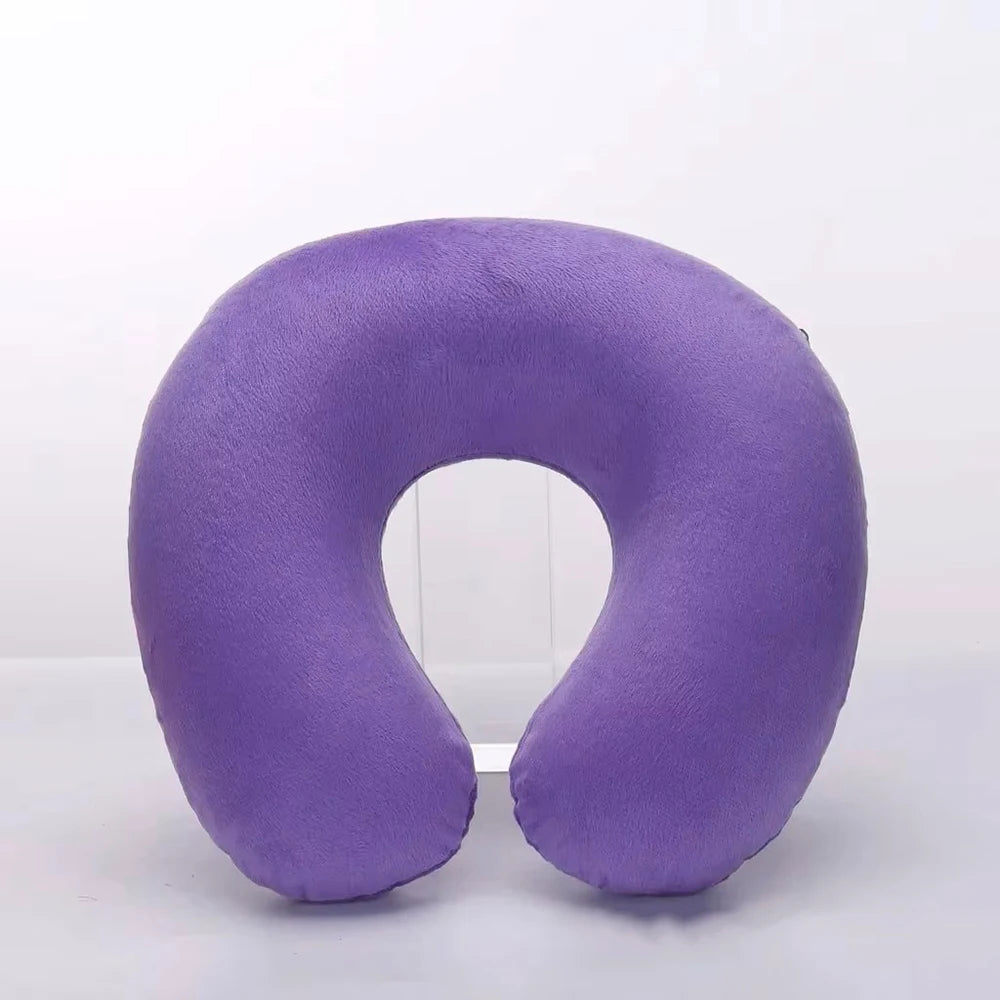 Travesseiro de viagem em formato de U, portátil, preguiçoso, inflável, suporte cervical, curto, pelúcia, itens essenciais para dormir no escritório