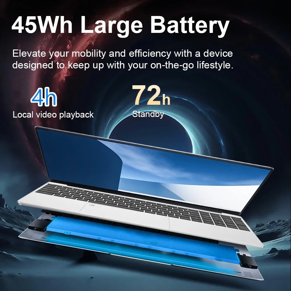 Notebook portátil N5095 de 15,6" com até 32 GB de RAM, 2 TB de armazenamento, Windows 10/11 Pro, retroiluminação preta, teclado inglês/russo, notebook portátil