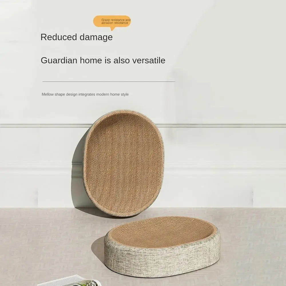 Arranhador oval para gatos, cama de sisal para arranhar, tapete de dormir multifuncional para animais de estimação, cama arranhadora para gatos descansarem
