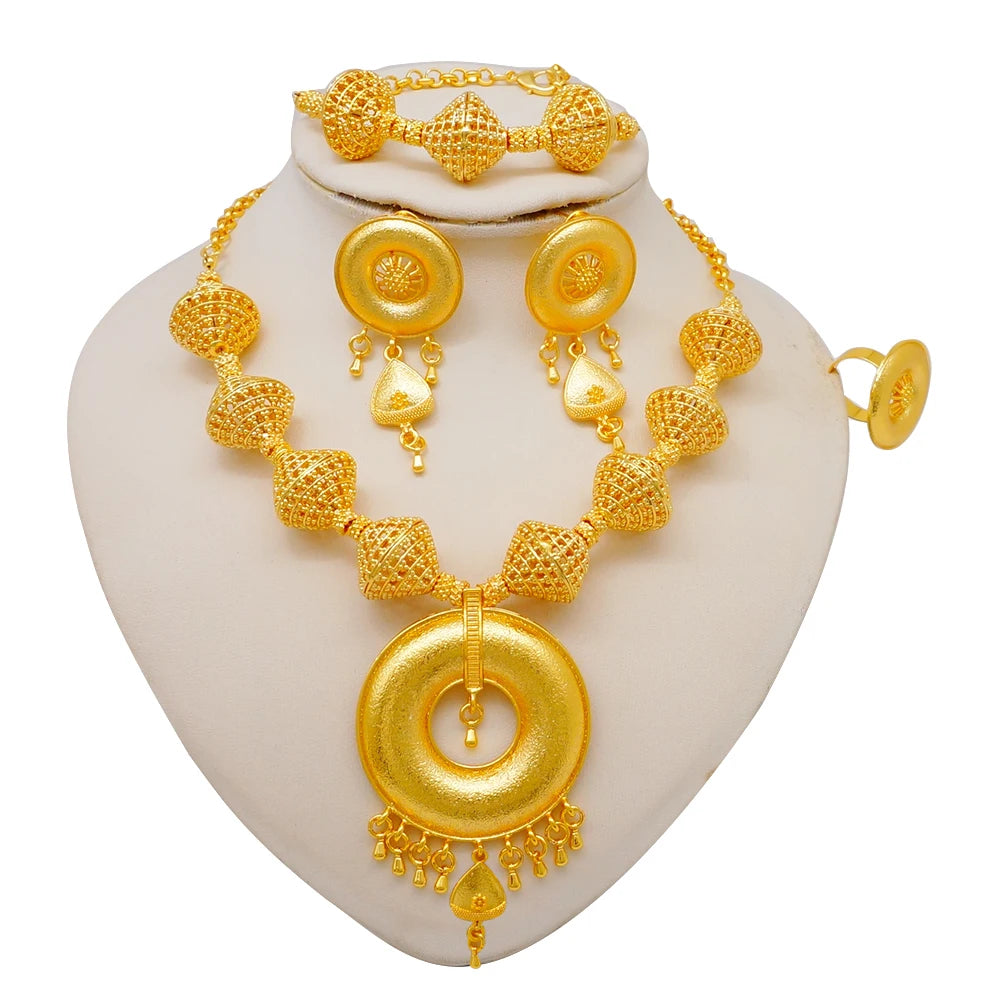 Conjuntos de joias finas 2023 para mulheres, presentes de casamento, colar, pulseira, brincos, anel, joias com contas africanas