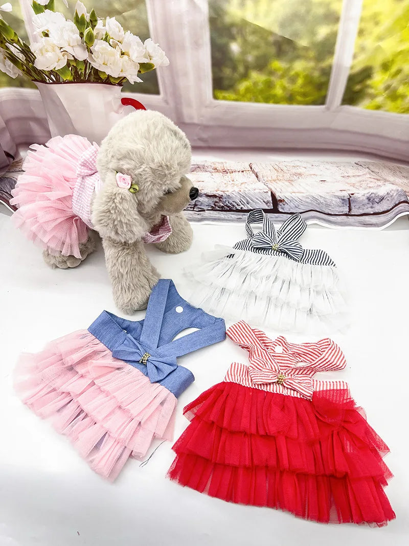 1 peça roupa de verão para animais de estimação chihuahua saia listrada vestido de renda para animais de estimação vestido para cachorro saia de renda arreios filhote gato princesa roupa filhote fofo
