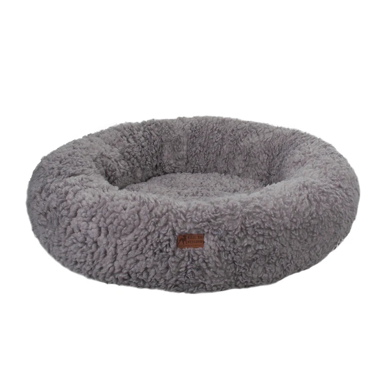 Fabricante atacadista de pelúcia macia de lã de luxo para animais de estimação, almofada redonda, donut, cama calmante para cães e gatos, canil