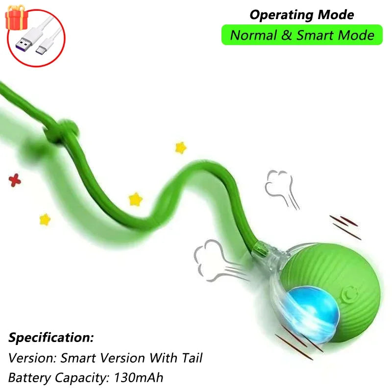 Bola de brinquedo interativa para gatos, bola rolante automática com cauda, brinquedo interativo inteligente recarregável para animais de estimação, rato inteligente para gatos