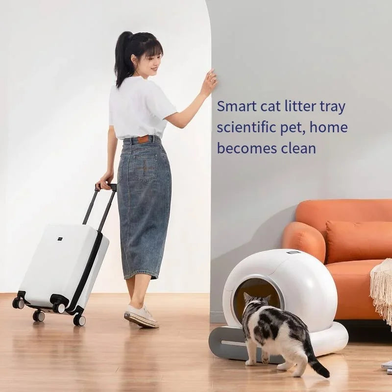 Caixa de areia para gatos inteligente automática 2025, fechada, com controle de aplicação de autolimpeza, fragrância iônica, bandeja de lixo para animais de estimação