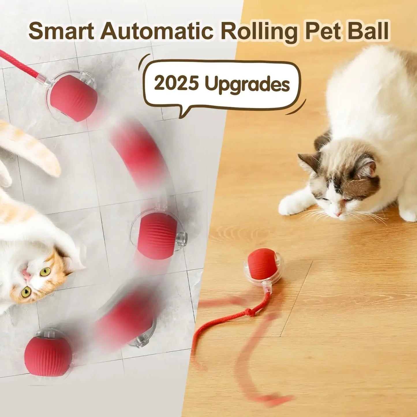 Bola de brinquedo interativa para gatos, bola rolante automática com cauda, brinquedo interativo inteligente recarregável para animais de estimação, rato inteligente para gatos