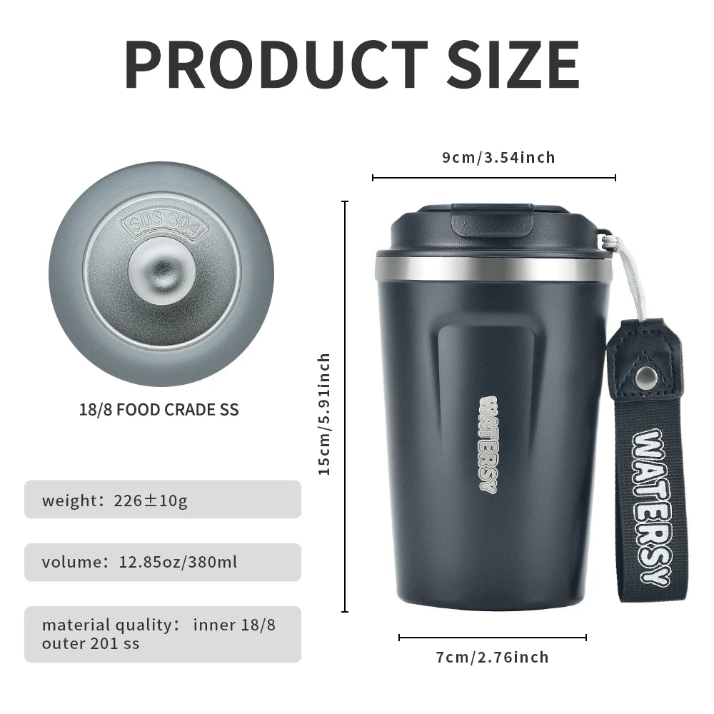 Caneca térmica de aço inoxidável 380ml para café, parede dupla, com isolamento a vácuo, para escritório, casa, viagem, carro, caneca