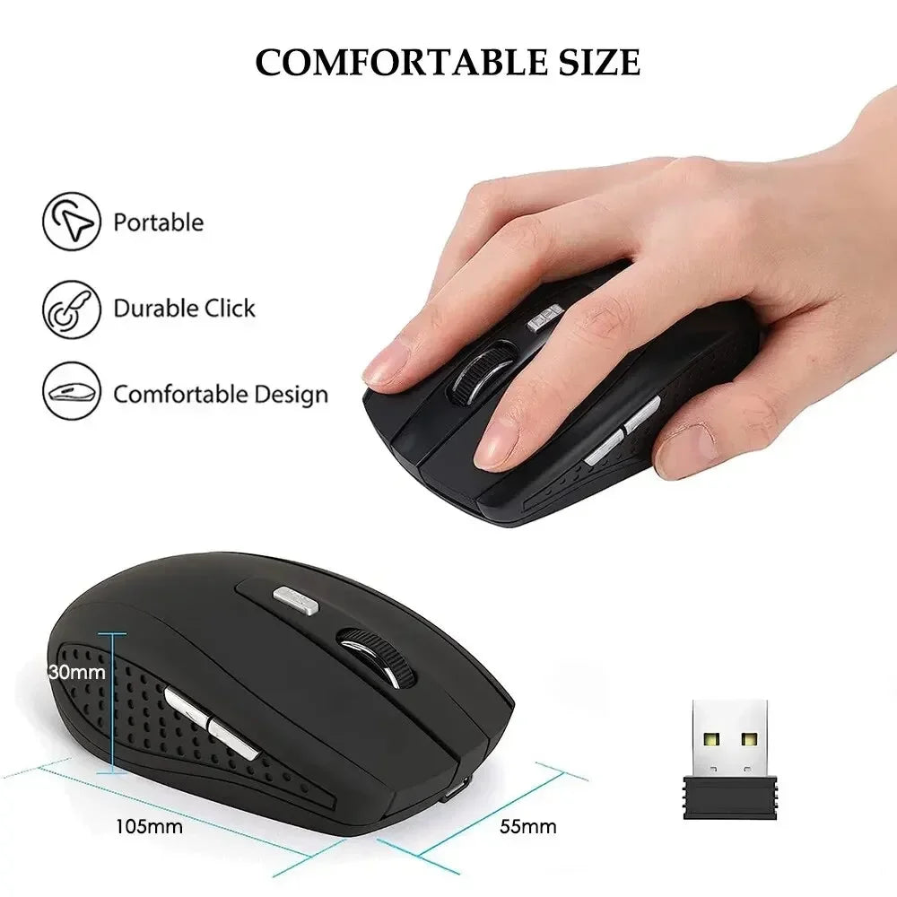 Mouse sem fio silencioso 2.4G portátil, móvel, óptico, mouse de escritório, níveis de DPI ajustáveis para notebook, PC, laptop, MacBook