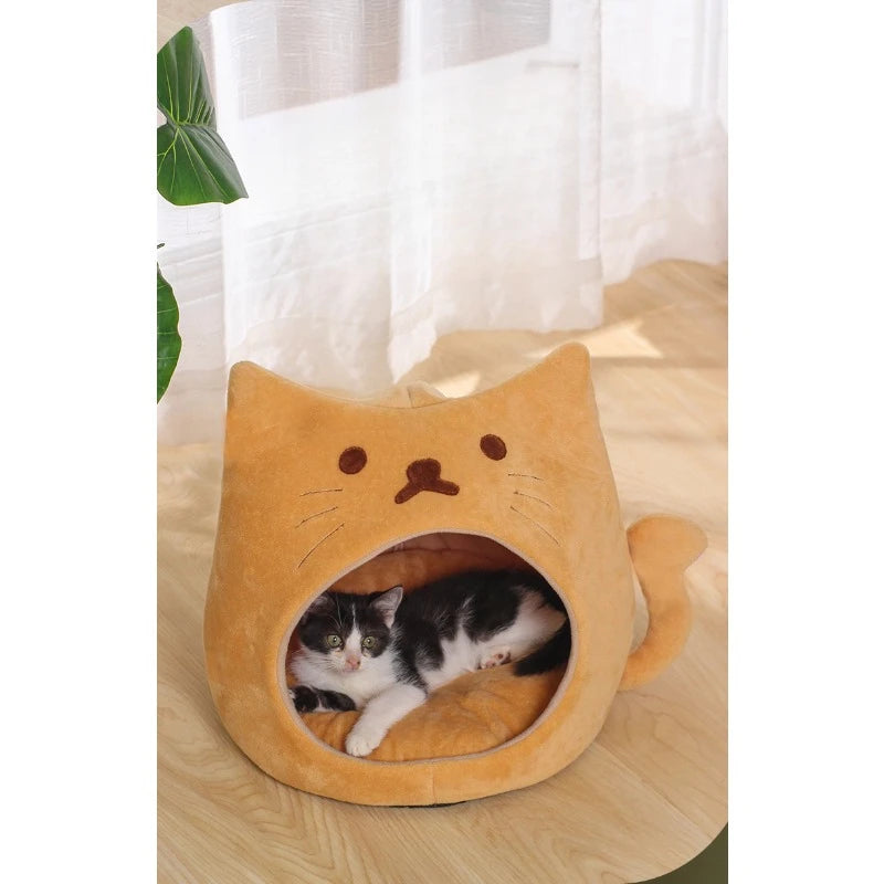 Ninho para gato de estimação fofo, almofada curta de pelúcia pp algodão, casinha para gato, outono e inverno, suprimentos quentes para animais de estimação