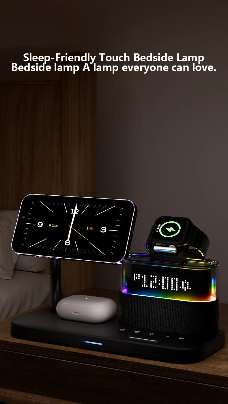 2025 Nova Estação de Carregador Sem Fio Rápido Multifuncional de Alta Qualidade 3 em 1 Lâmpada de Mesa LED Luz de Mesa Carregador Sem Fio