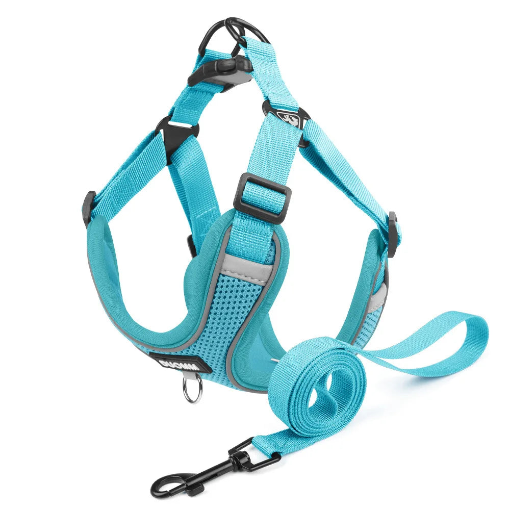 Conjunto de coleira para cães, pequeno, médio, cão, gato, peitoral ajustável, refletivo, respirável, colete de treinamento para caminhada, acessórios para animais de estimação