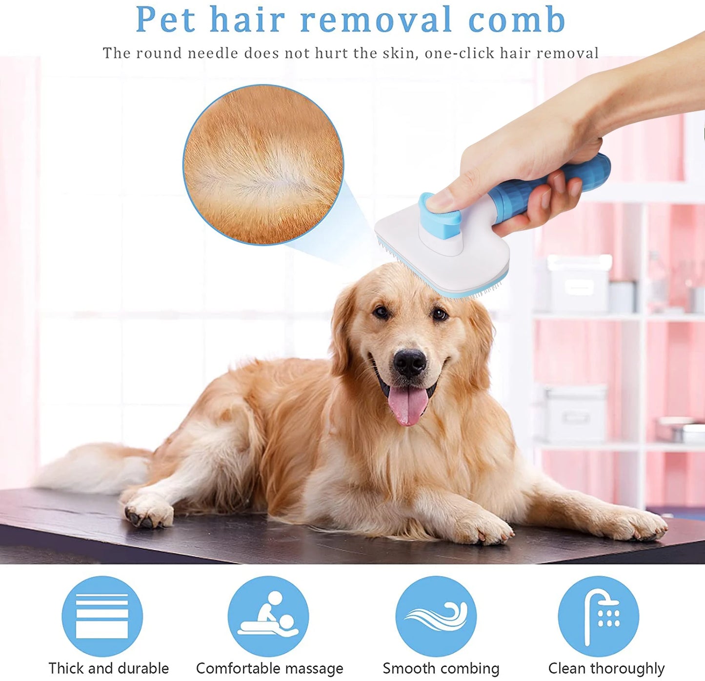 Escova removedora de pelos de cachorro, escova para limpeza e cuidados com pelos de cachorro e gato, pente para cães de pelo longo, remove pelos de animais de estimação, escova de banho e limpeza, suprimentos para cães