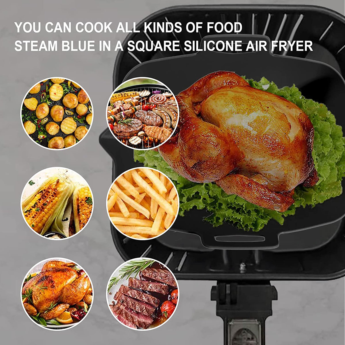 2 peças de forros de silicone para fritadeira de ar, 7,5 polegadas, acessórios para fritadeira de ar quente, molde para assar, bandeja quadrada antiaderente reutilizável