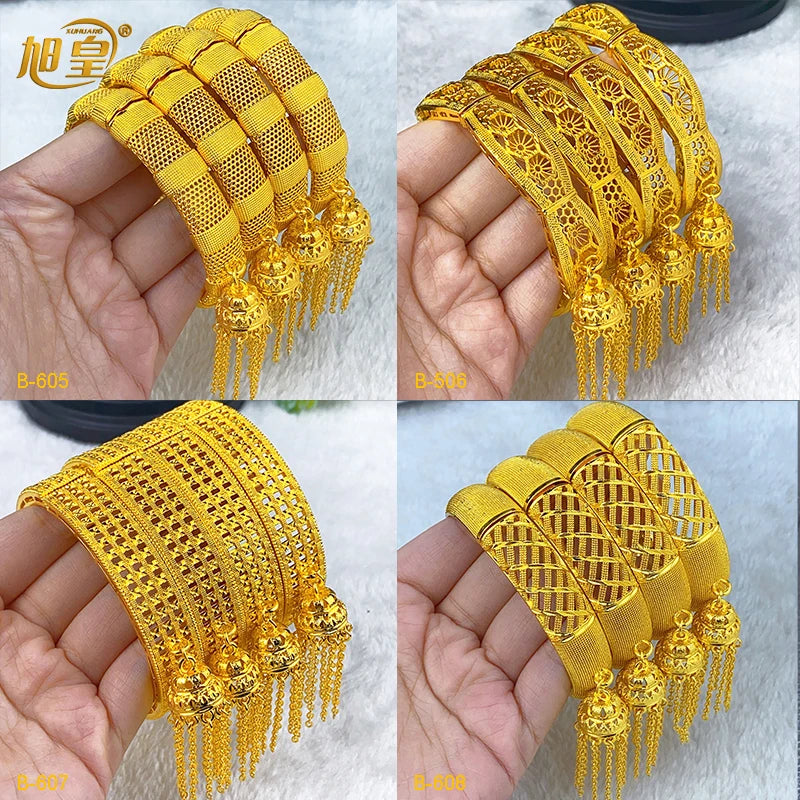 XUHUANG Novo Design Dubai Pulseiras Douradas com Pingente de Borla para Mulheres Indianas do Oriente Médio Nigeriano Joias de Luxo para Casamento