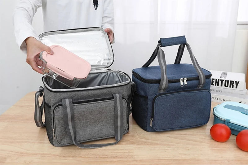 Lancheira grande isolada portátil de 15L, preta, à prova d'água, à prova de vazamentos, reforçada, portátil, para transporte em ombro, para piquenique ao ar livre