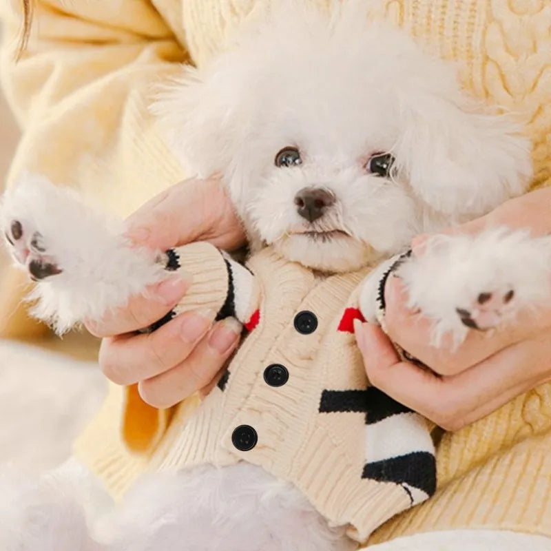 Roupas de luxo para cães Chihuahua Pet Cardigan listrado Suéter Bichon Frise Filhote de cachorro Gatinho Cachorro Casaco quente Acessórios para cães Gatos Roupa para animais de estimação