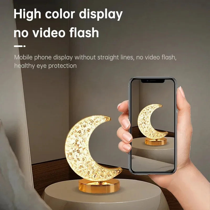 Luz noturna de trilho de cristal 3D com controle de toque para quarto de meninas, lâmpada de mesa ambiente LED USB para decoração de casa e estética