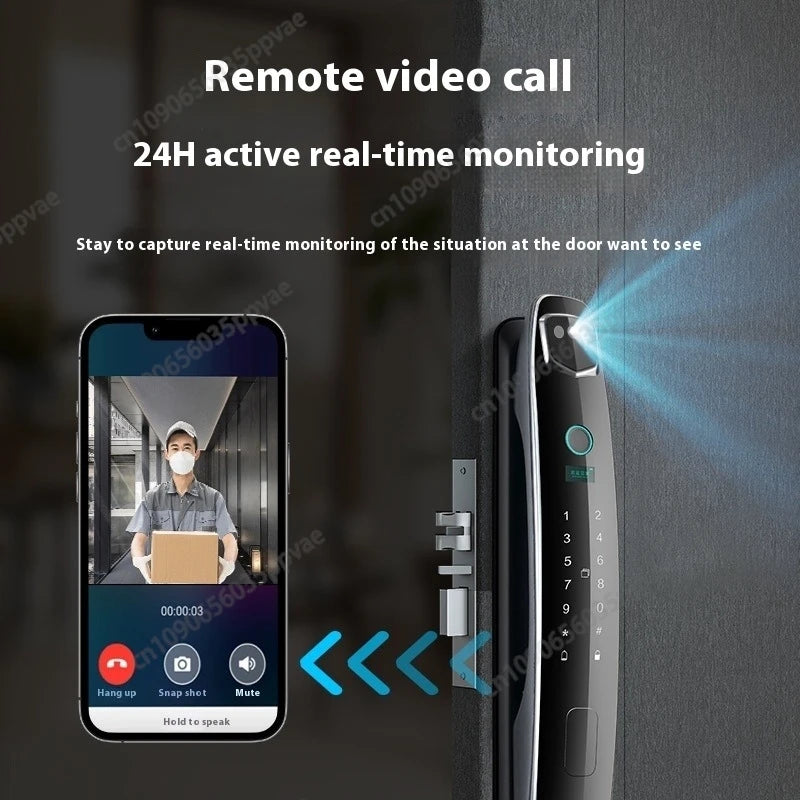 Fechadura de porta inteligente com reconhecimento facial 3D, anti-arrombamento e anti-arrombamento, totalmente automática, trava de impressão digital com senha, interfone, fechadura de porta inteligente