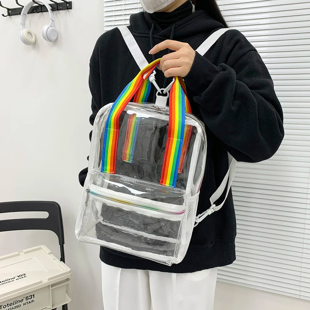 Mochila transparente de PVC para esportes ao ar livre, fitness, casual, viagem, visível, grande capacidade, à prova d'água, alça superior, mochila escolar